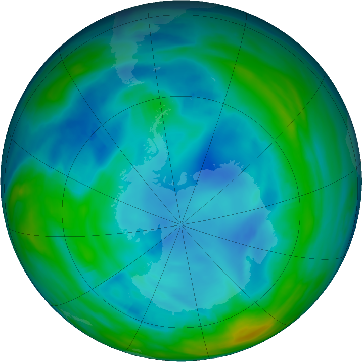 Antarctic ozone map for 25 July 2022